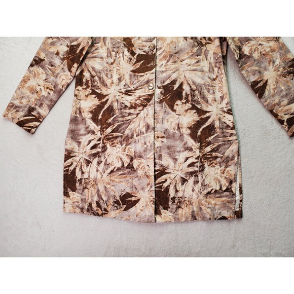 Coldwater Creek Jacket Womens Medium Brown Floral Linen Long Sleeve Button Front - Picture 4 of 10